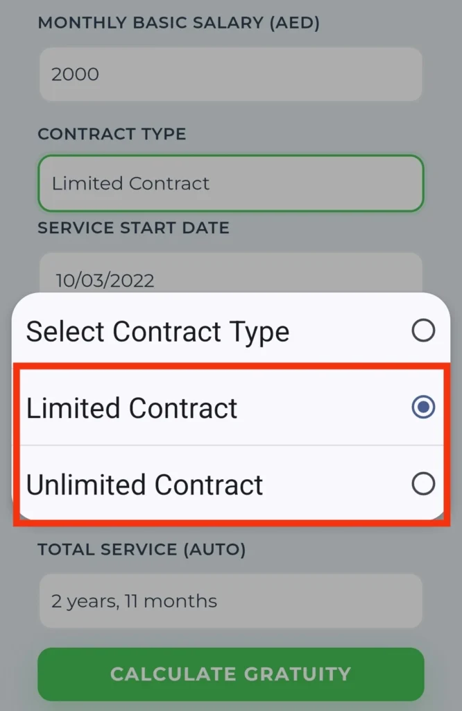 Free & Online Gratuity Calculator UAE 2025 (MOHRE Updated) 4 contract type