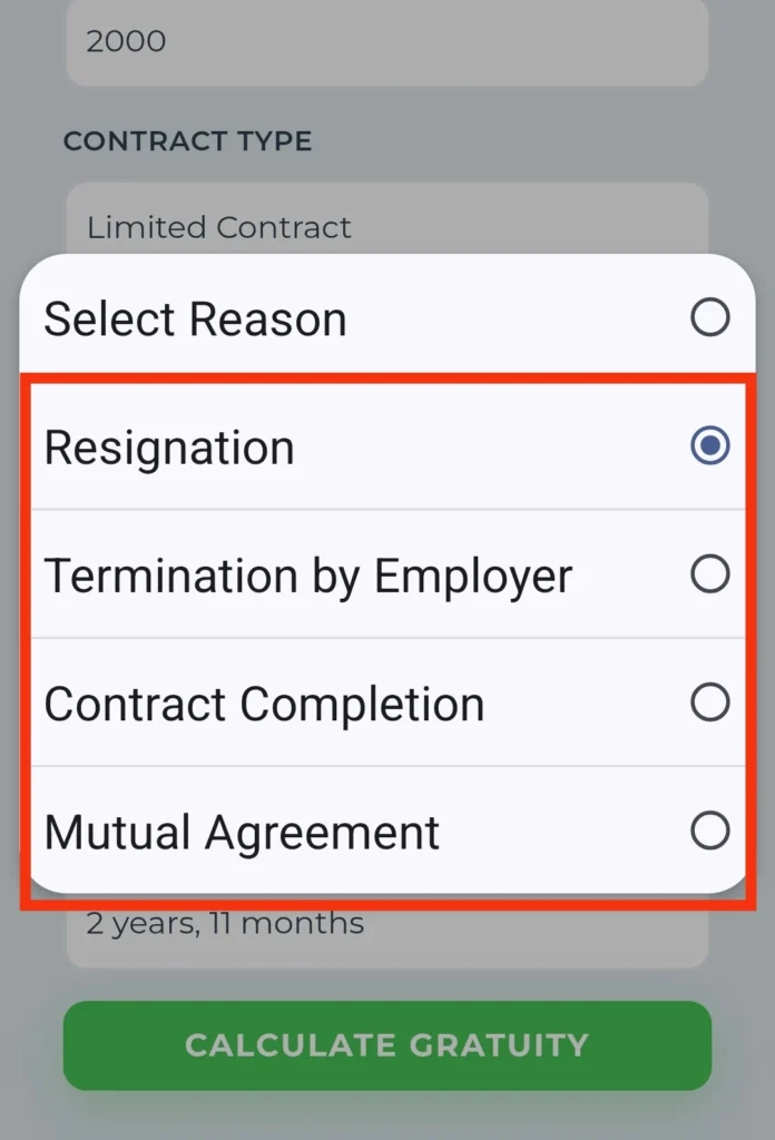 Free & Online Gratuity Calculator UAE 2025 (MOHRE Updated) 5 reason of leaving
