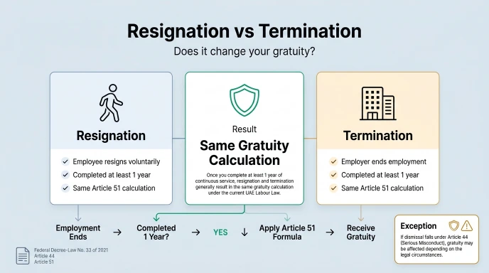 Gratuity Calculator UAE 2026 | Free MOHRE Updated Tool 4 uae gratuity resignation vs termination