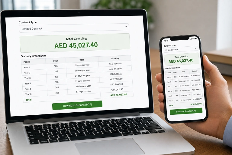 uae gratuity calculator features